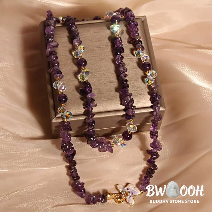 Buddha Stones Butterfly Flower Amethyst Strawberry Quartz Balance Necklace Pendant - BWOOOH - Necklaces &amp; Pendants