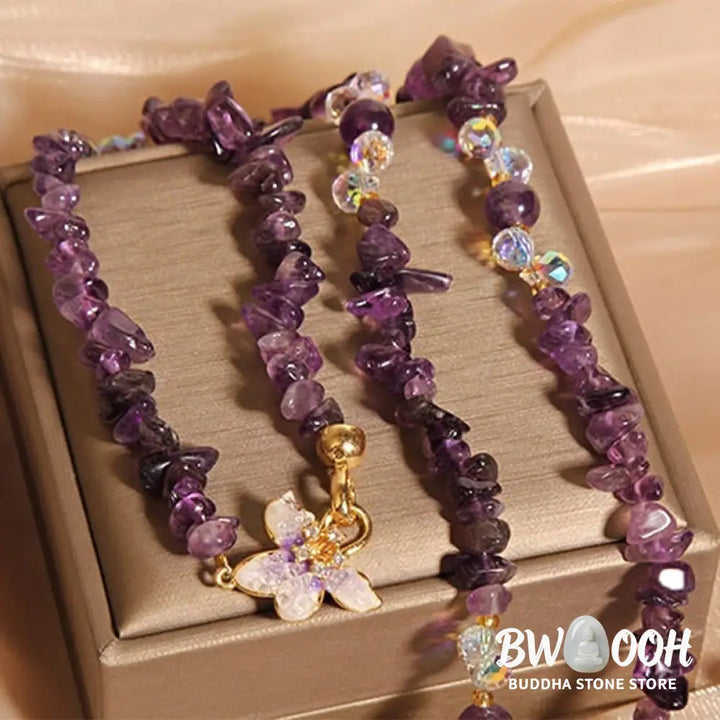 Buddha Stones Butterfly Flower Amethyst Strawberry Quartz Balance Necklace Pendant - BWOOOH - Necklaces &amp; Pendants