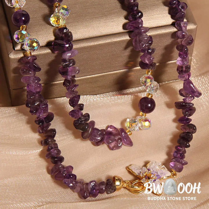 Buddha Stones Butterfly Flower Amethyst Strawberry Quartz Balance Necklace Pendant - BWOOOH - Necklaces &amp; Pendants