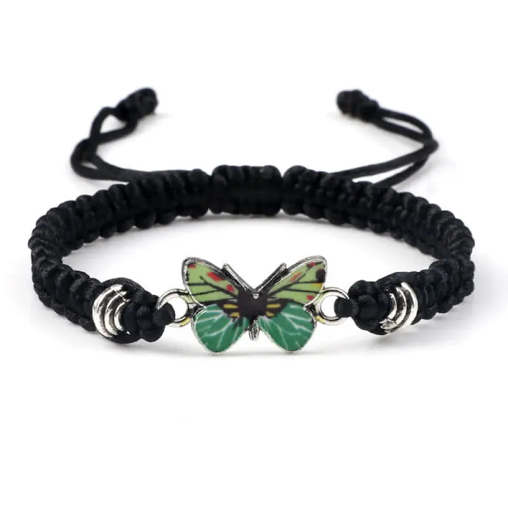 Buddha Stones Butterfly Freedom Love String Charm Bracelet - BWOOOH - Black-Green Butterfly - Bracelet