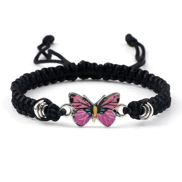 Buddha Stones Butterfly Freedom Love String Charm Bracelet - BWOOOH - Black-Pink Butterfly - Bracelet