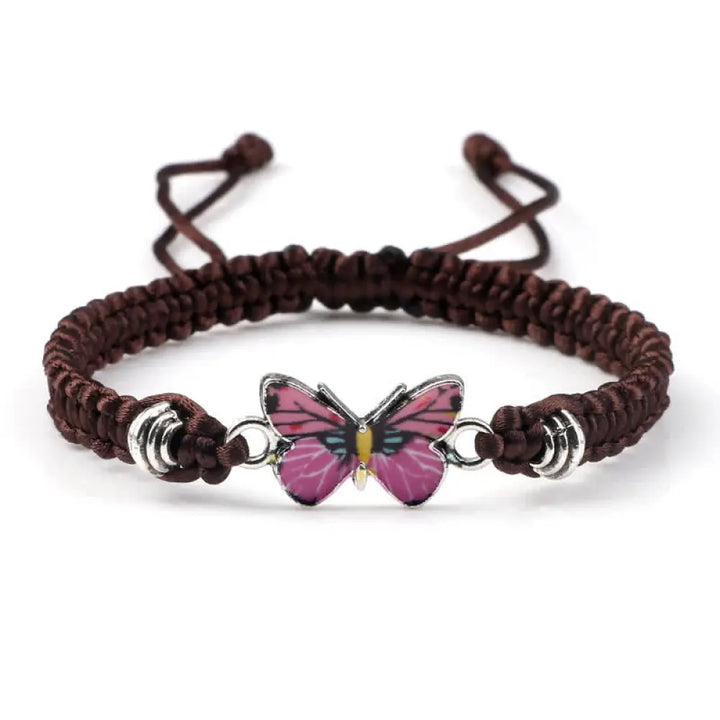 Buddha Stones Butterfly Freedom Love String Charm Bracelet - BWOOOH - Brown-Pink Butterfly - Bracelet