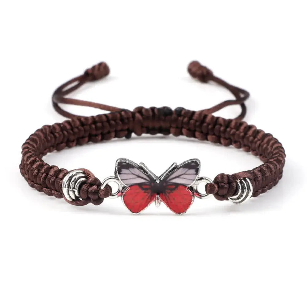 Buddha Stones Butterfly Freedom Love String Charm Bracelet - BWOOOH - Brown-Red Butterfly - Bracelet