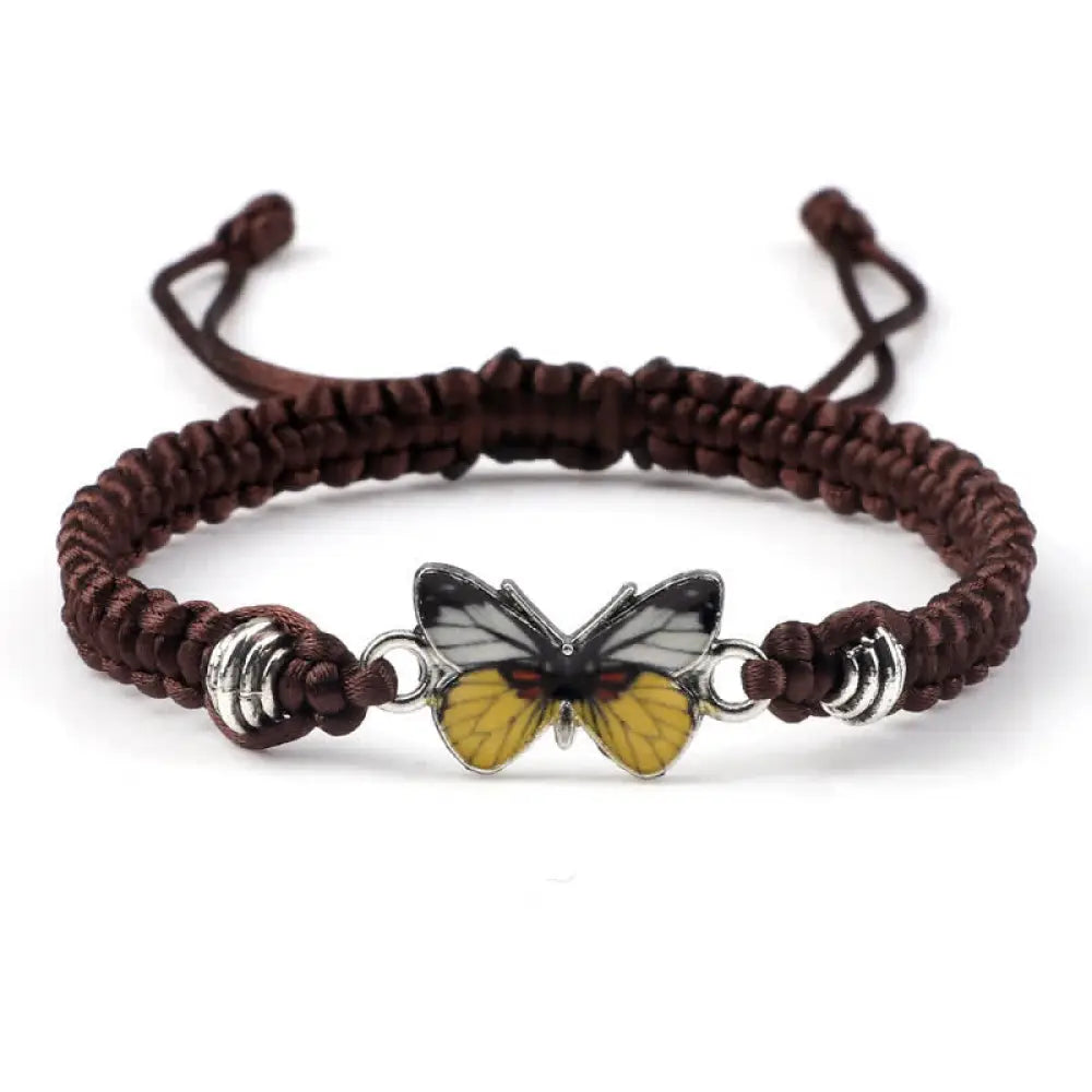 Buddha Stones Butterfly Freedom Love String Charm Bracelet - BWOOOH - Brown-Yellow Butterfly - Bracelet