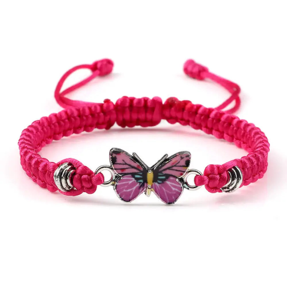 Buddha Stones Butterfly Freedom Love String Charm Bracelet - BWOOOH - Rose Red-Pink Butterfly - Bracelet