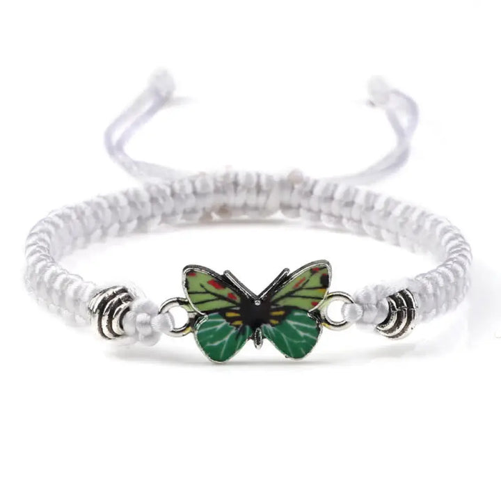 Buddha Stones Butterfly Freedom Love String Charm Bracelet - BWOOOH - White-Green Butterfly - Bracelet