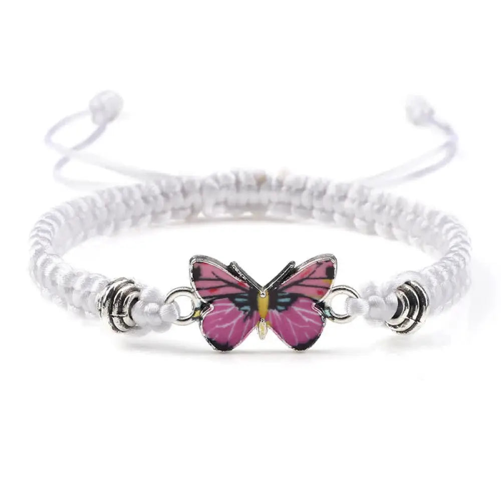 Buddha Stones Butterfly Freedom Love String Charm Bracelet - BWOOOH - White-Pink Butterfly - Bracelet