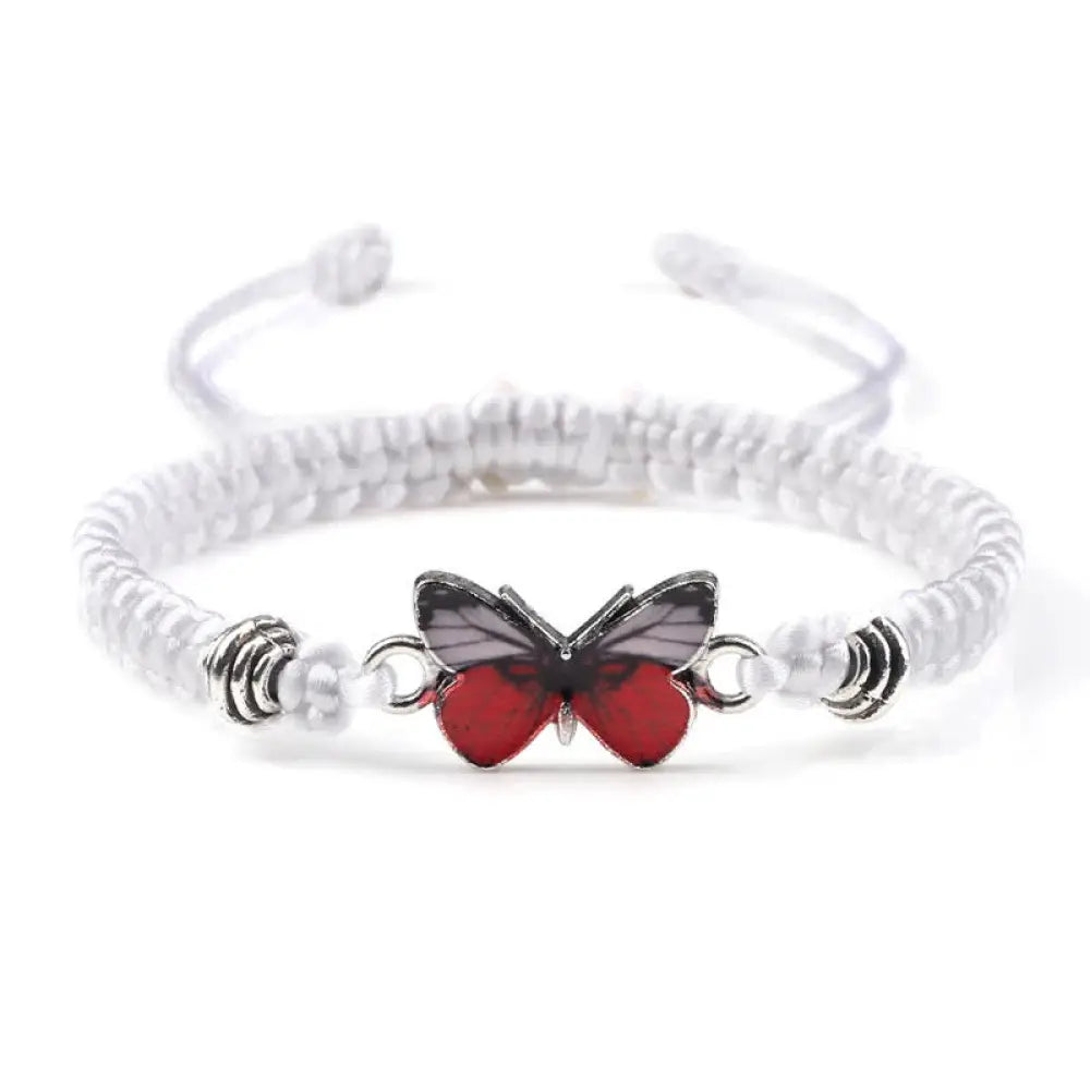 Buddha Stones Butterfly Freedom Love String Charm Bracelet - BWOOOH - White-Red Butterfly - Bracelet