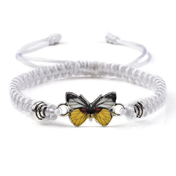 Buddha Stones Butterfly Freedom Love String Charm Bracelet - BWOOOH - White-Yellow Butterfly - Bracelet