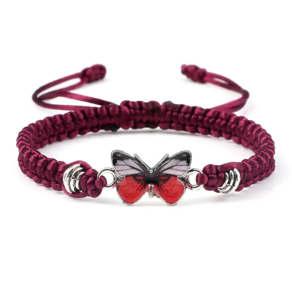 Buddha Stones Butterfly Freedom Love String Charm Bracelet - BWOOOH - Wine Red-Red Butterfly - Bracelet