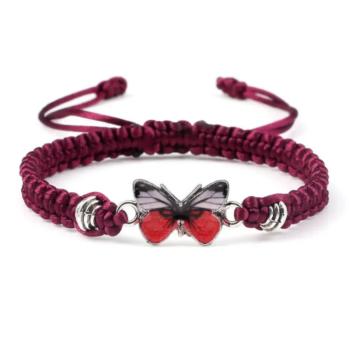 Buddha Stones Butterfly Freedom Love String Charm Bracelet - BWOOOH - Wine Red-Red Butterfly - Bracelet