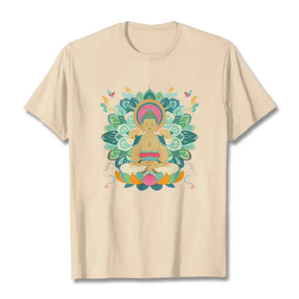 Buddha Stones Butterfly Lotus Buddha-Inspired Tee T-shirt - Bisque / S - T-Shirts