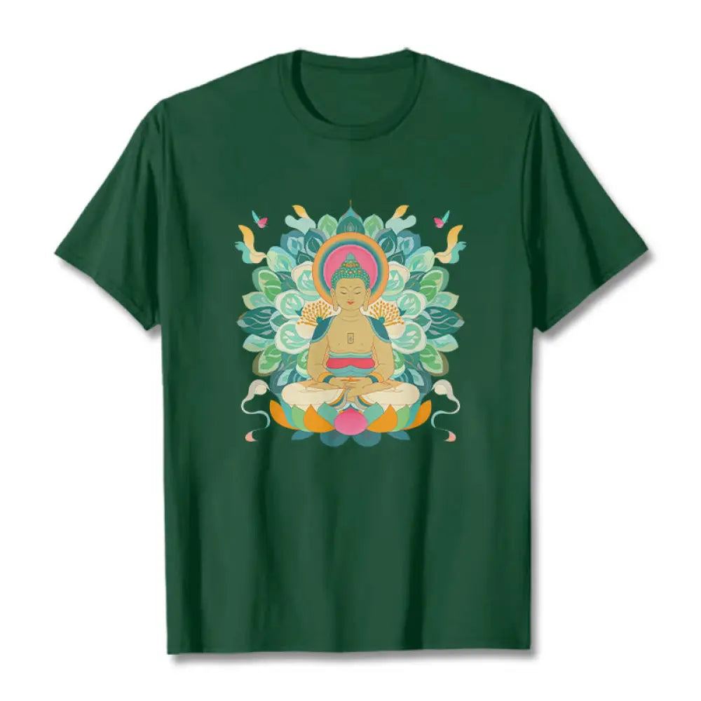 Buddha Stones Butterfly Lotus Buddha-Inspired Tee T-shirt - ForestGreen / S - T-Shirts