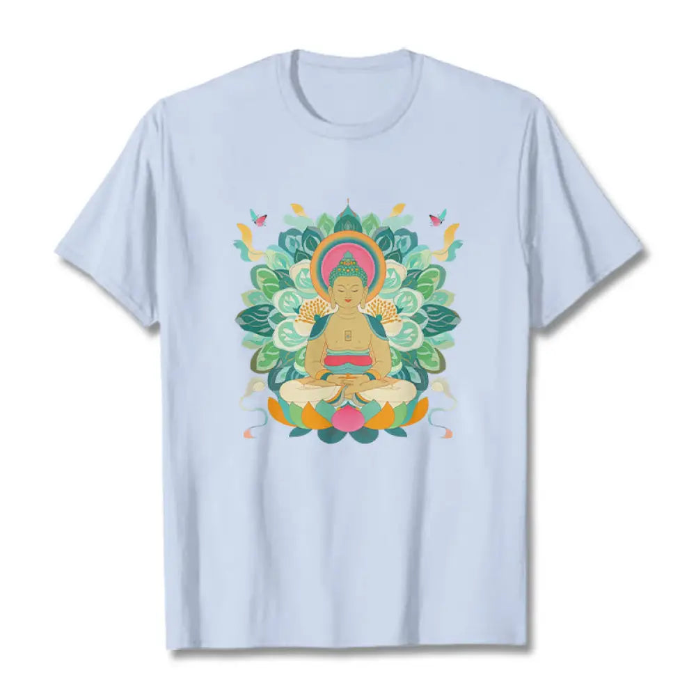 Buddha Stones Butterfly Lotus Buddha-Inspired Tee T-shirt - LightCyan / S - T-Shirts
