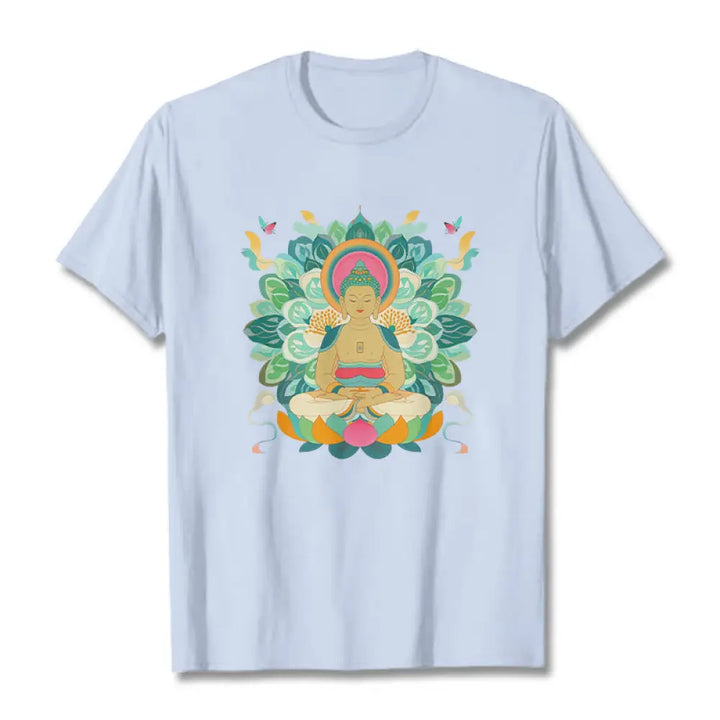 Buddha Stones Butterfly Lotus Buddha-Inspired Tee T-shirt - LightCyan / S - T-Shirts
