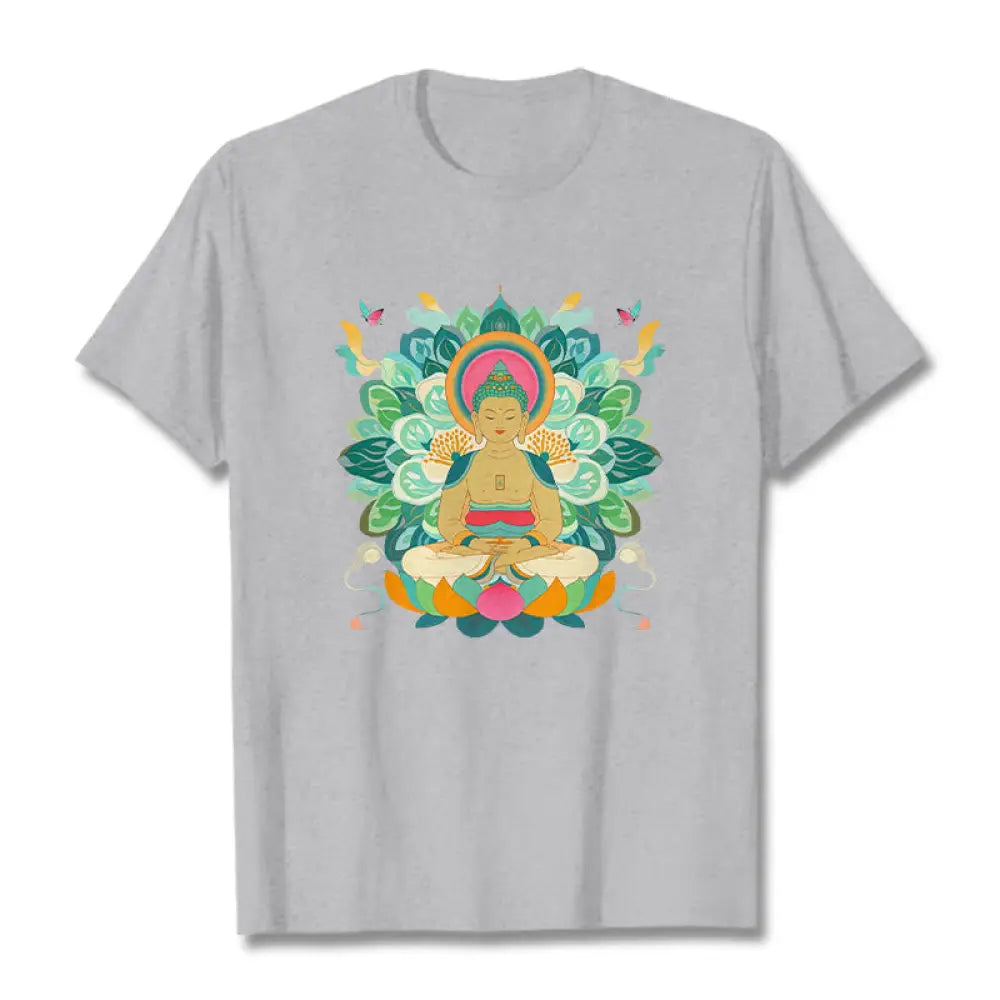 Buddha Stones Butterfly Lotus Buddha-Inspired Tee T-shirt - LightGrey / S - T-Shirts