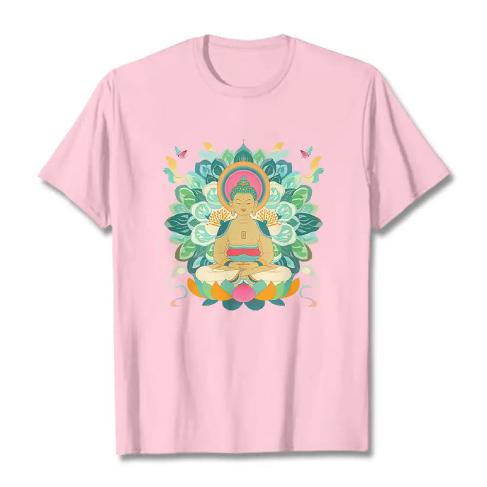 Buddha Stones Butterfly Lotus Buddha-Inspired Tee T-shirt - LightPink / S - T-Shirts