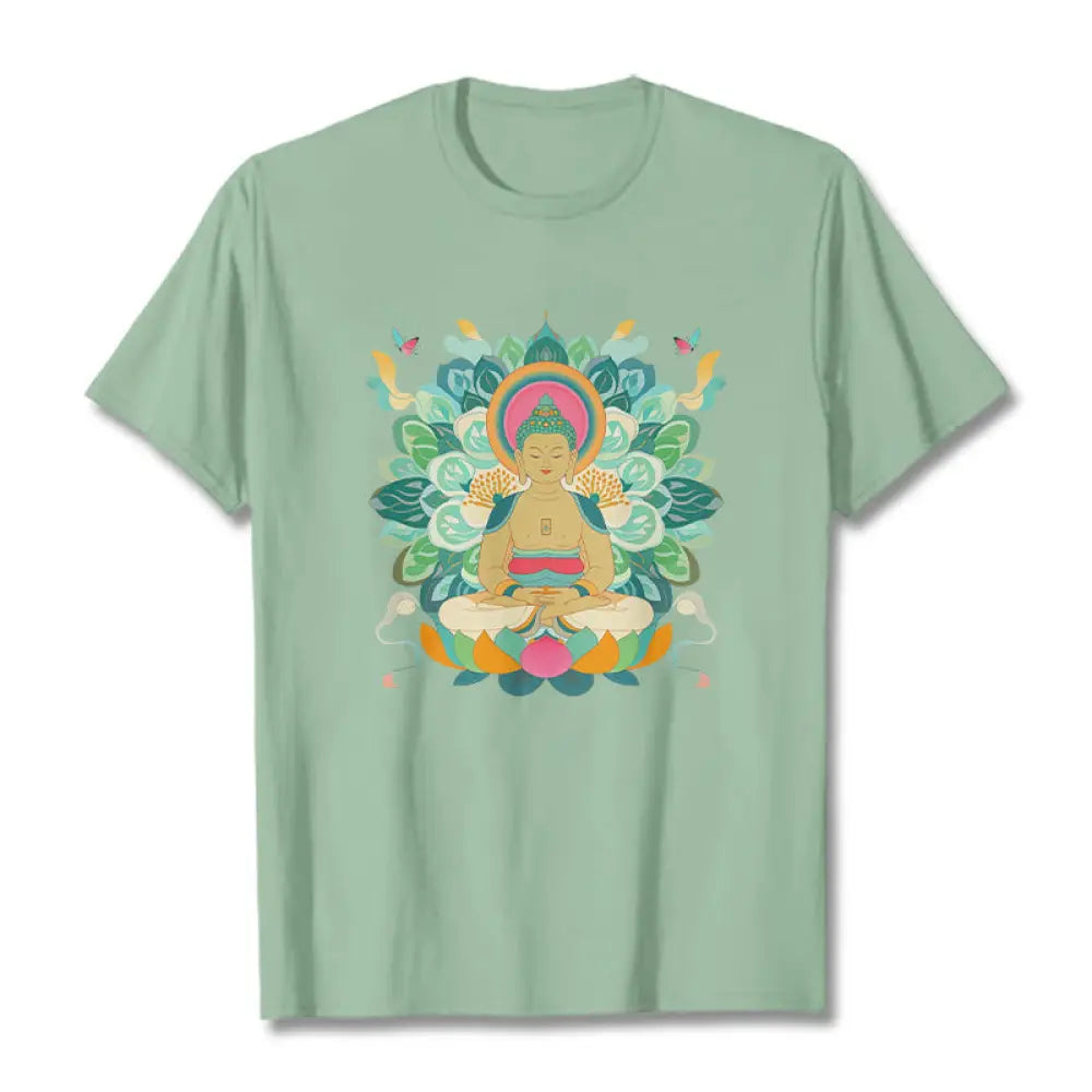 Buddha Stones Butterfly Lotus Buddha-Inspired Tee T-shirt - PaleGreen / S - T-Shirts