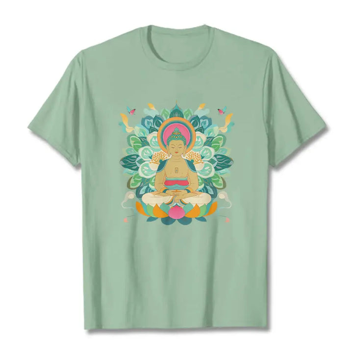 Buddha Stones Butterfly Lotus Buddha-Inspired Tee T-shirt - PaleGreen / S - T-Shirts