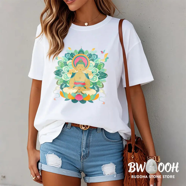 Buddha Stones Butterfly Lotus Buddha-Inspired Tee T-shirt - T-Shirts