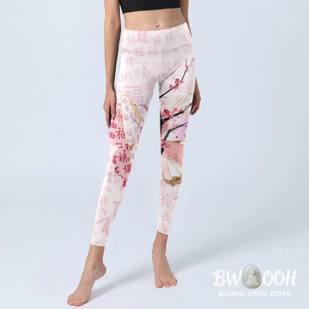 BWOOOH printed yoga leggings - Butterfly Plum Blossom Fu Character Patt