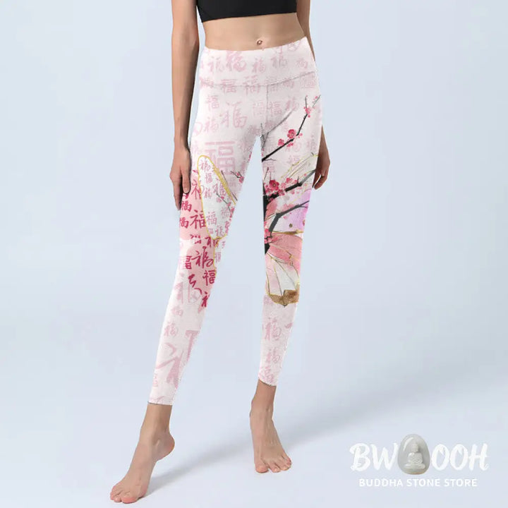 BWOOOH printed yoga leggings - Butterfly Plum Blossom Fu Character Patt