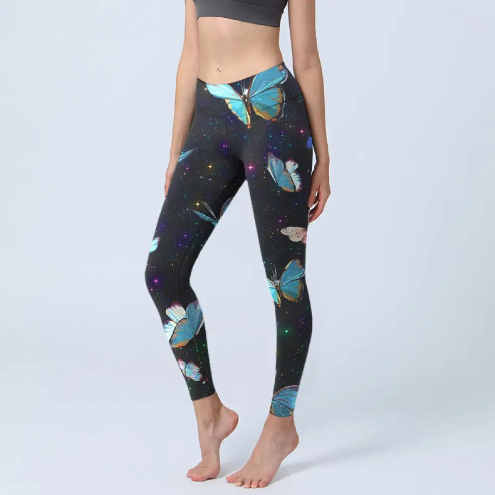 BWOOOH printed yoga leggings - Butterfly Star Sky Print Exercise Leggin
