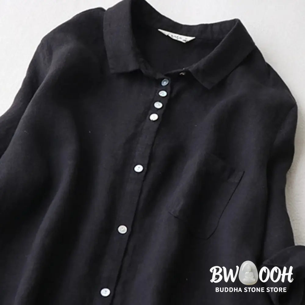 Buddha Stones Buttons Design Lapel Three Quarter Sleeve Midi Dress With Pockets - Midi Dress
