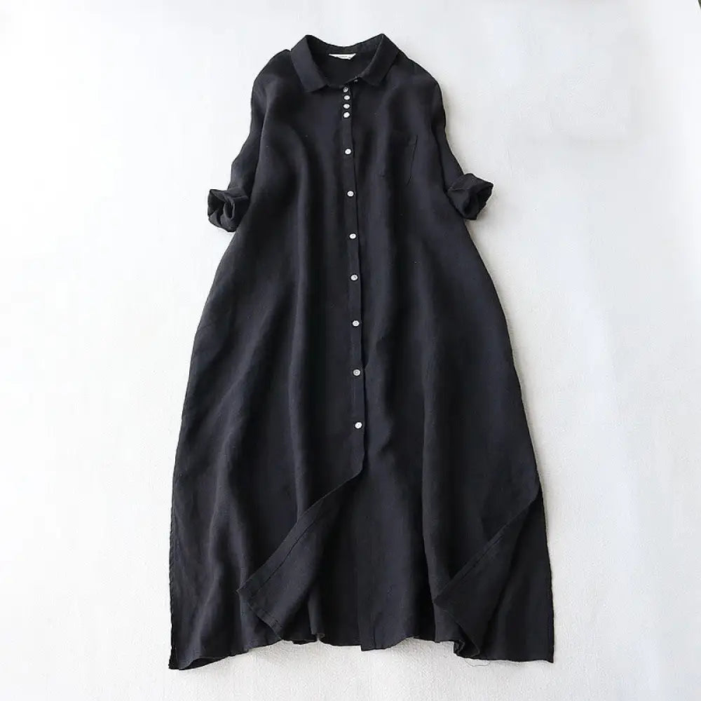 BWOOOH Buttons Design Lapel Three Quarter Sleeve Midi Dre