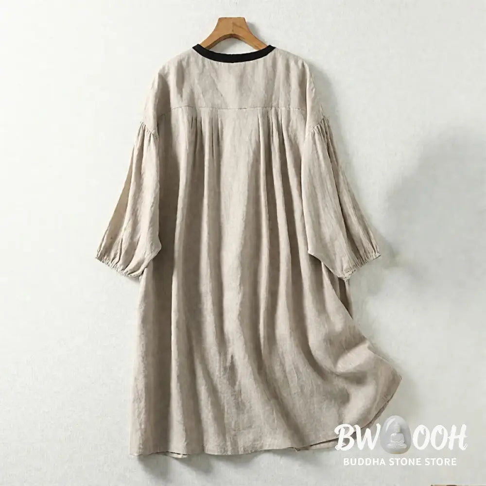 Buddha Stones Buttons Design Women’s Long Sleeve Coat With Pockets - Women’s Coat