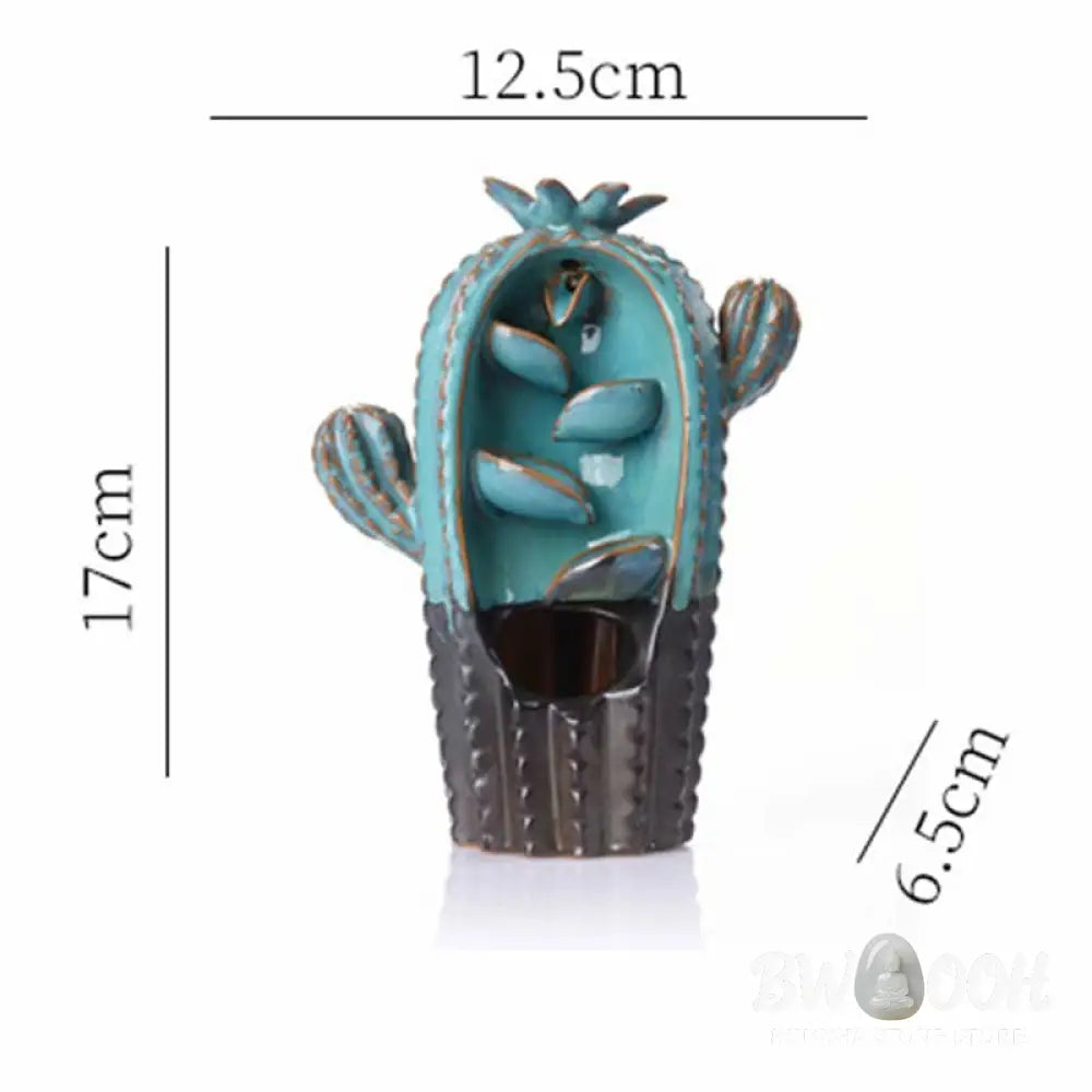 BWOOOH Cactus Ceramic Healing Backflow Smoke Fountain Incense Burner - Cactus-Blue 12.5*6.5*17cm - Incense Burner