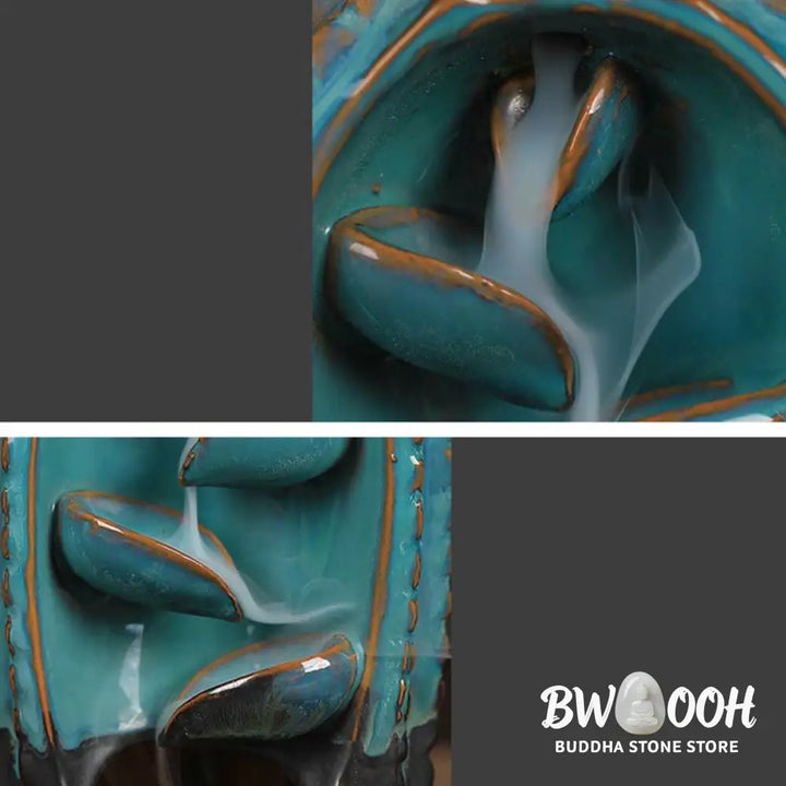 BWOOOH Cactus Ceramic Healing Backflow Smoke Fountain Incense Burner - Cactus-Blue 12.5*6.5*17cm - Incense Burner