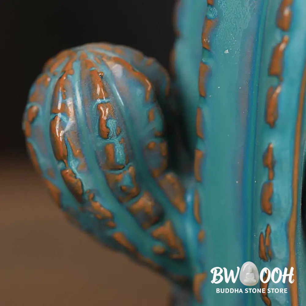 BWOOOH Cactus Ceramic Healing Backflow Smoke Fountain Incense Burner - Cactus-Blue 12.5*6.5*17cm - Incense Burner