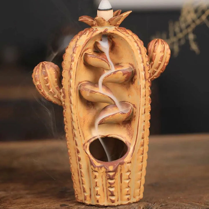BWOOOH Cactus Ceramic Healing Backflow Smoke Fountain Incense Burner - Cactus-Blue 12.5*6.5*17cm - Incense Burner