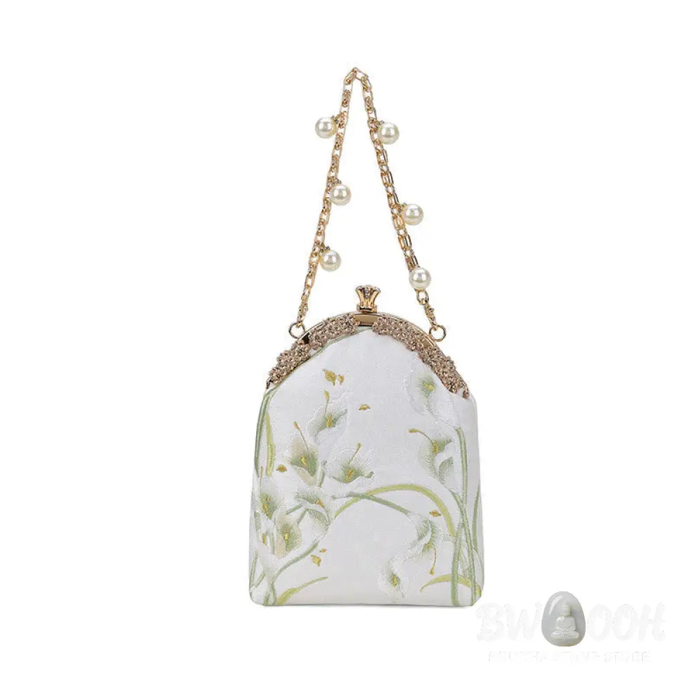 Buddha Stones Calla Embroidery Metal Handle Handbag Crossbody Bag - Crossbody Bag&amp;Handbags