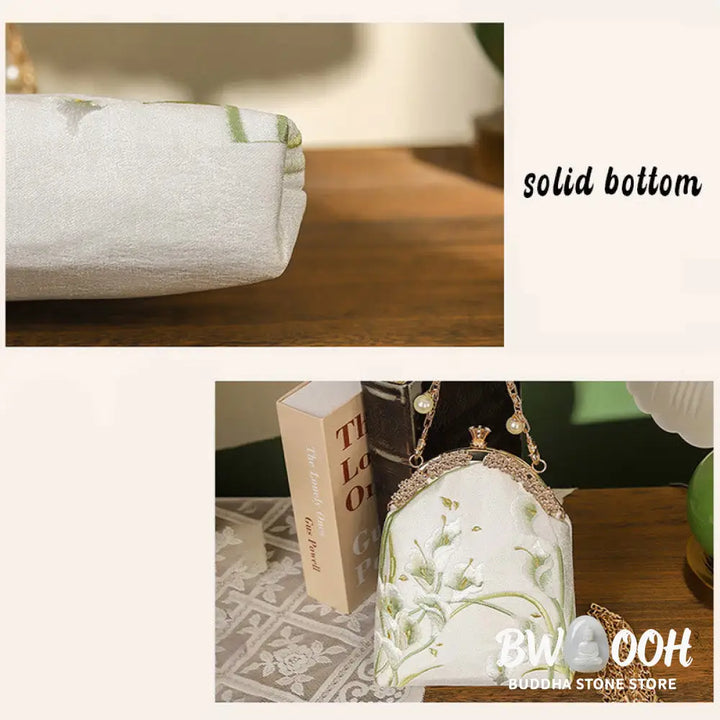 Buddha Stones Calla Embroidery Metal Handle Handbag Crossbody Bag - Crossbody Bag&amp;Handbags