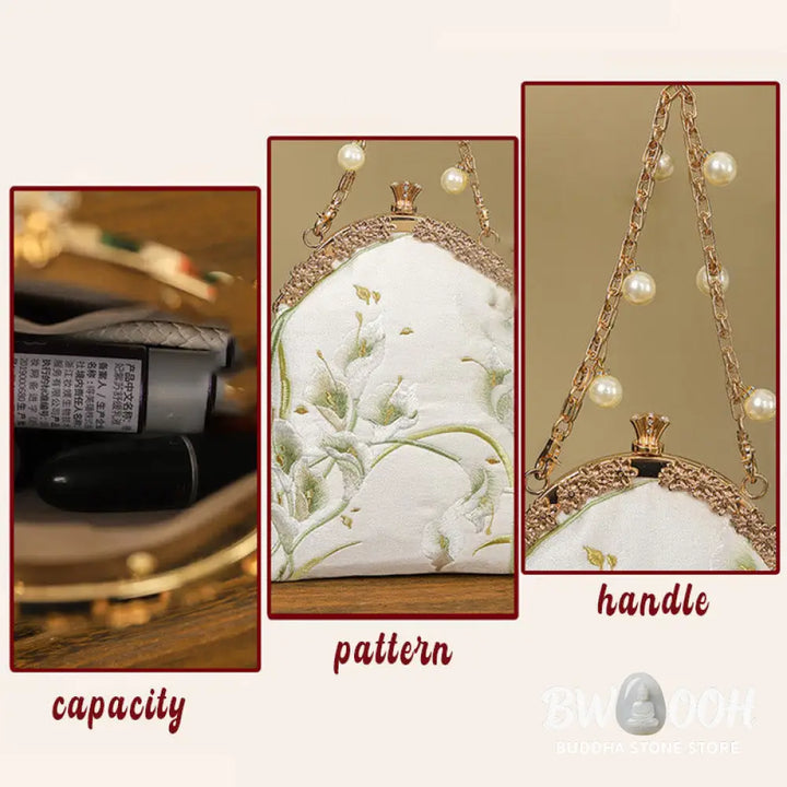 Buddha Stones Calla Embroidery Metal Handle Handbag Crossbody Bag - Crossbody Bag&amp;Handbags