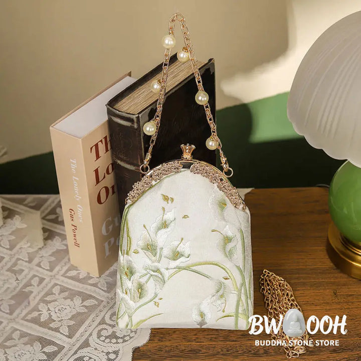 Buddha Stones Calla Embroidery Metal Handle Handbag Crossbody Bag - Crossbody Bag&amp;Handbags