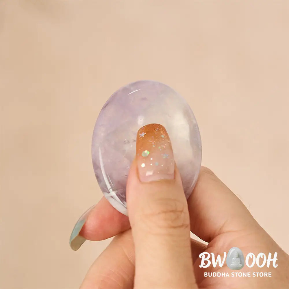 Buddha Stones Calm &amp; Strength Natural Small Light Amethyst Worry Stone Protection Crystal Decor 3.5*4.5cm - Natural