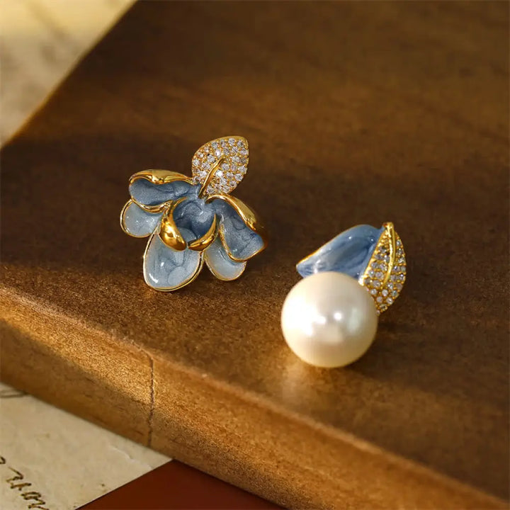 BWOOOH Camellia Flower Zircon Copper Luck Stud Earrings — Copper spiritual jewelry for spiritual healing and mindful living