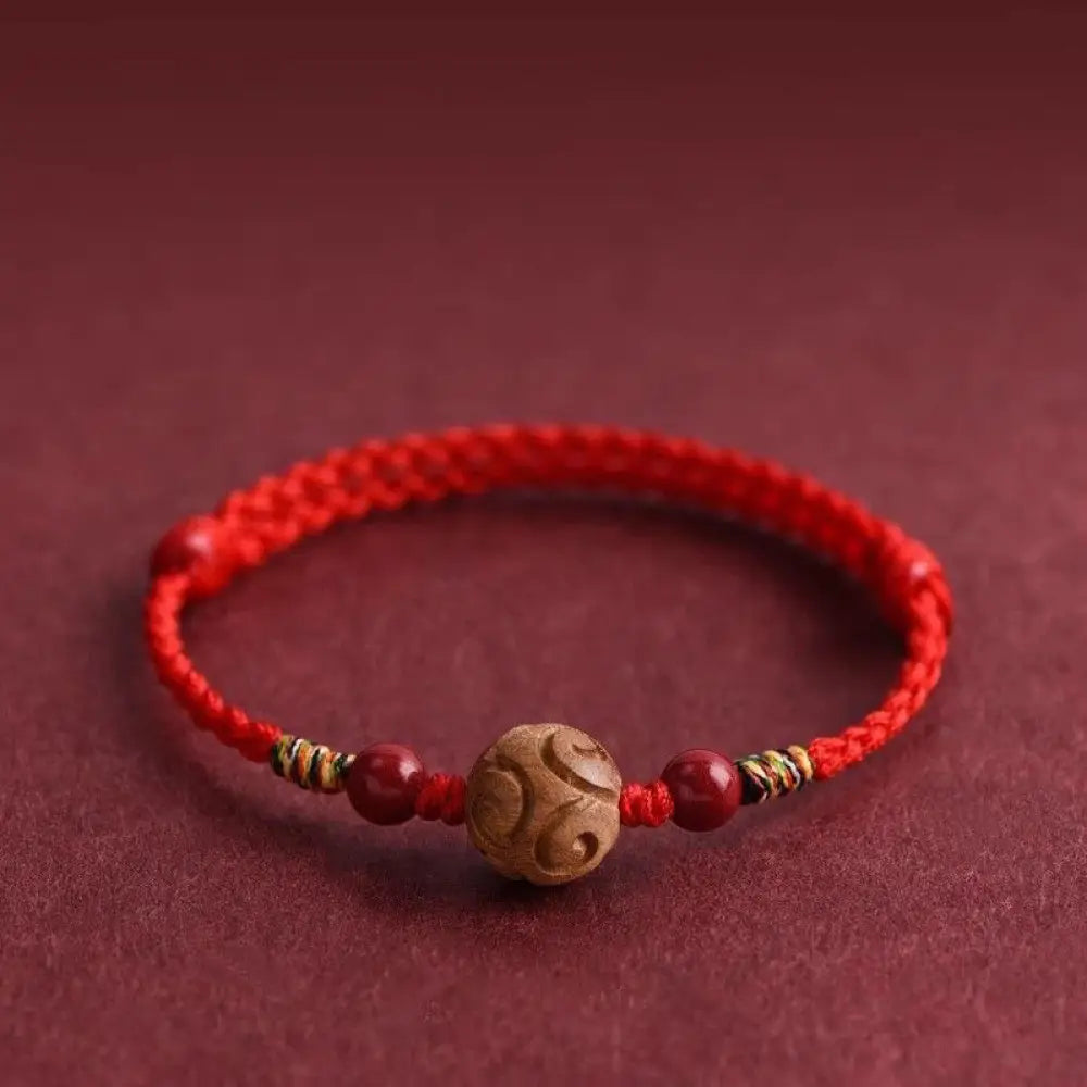 BWOOOH Carved Auspicious Pattern Natural Peach Wood Rope 