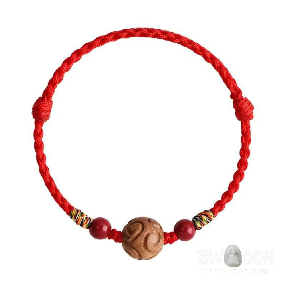 Buddha Stones Carved Auspicious Pattern Natural Peach Wood Rope Luck Bracelet - Bracelet