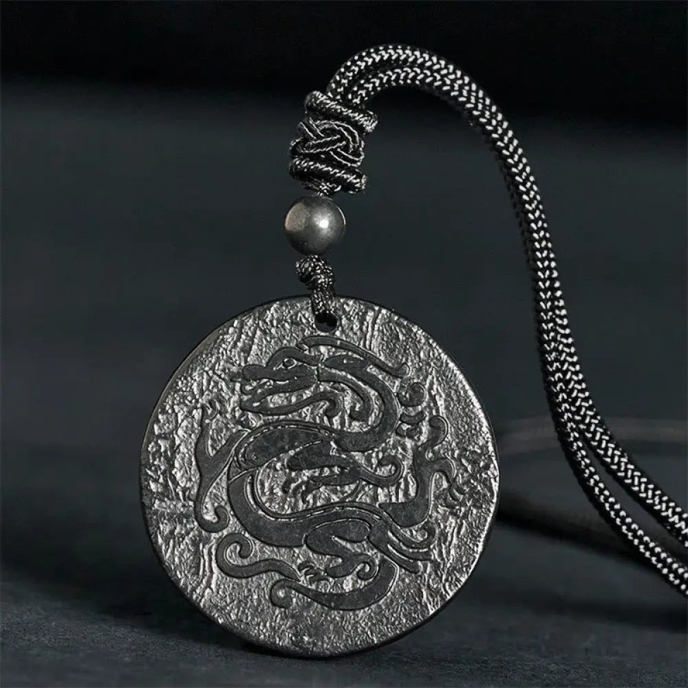 Buddha Stones Carved Dragon Pattern Authentic Shungite Stone Inner Strength Necklace Pendant - BWOOOH - Shungite