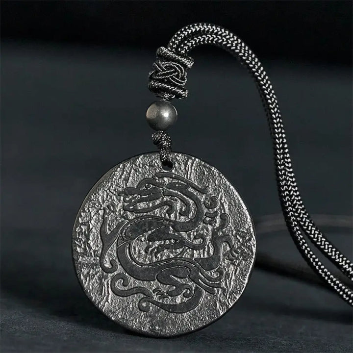 Buddha Stones Carved Dragon Pattern Authentic Shungite Stone Inner Strength Necklace Pendant - BWOOOH - Shungite
