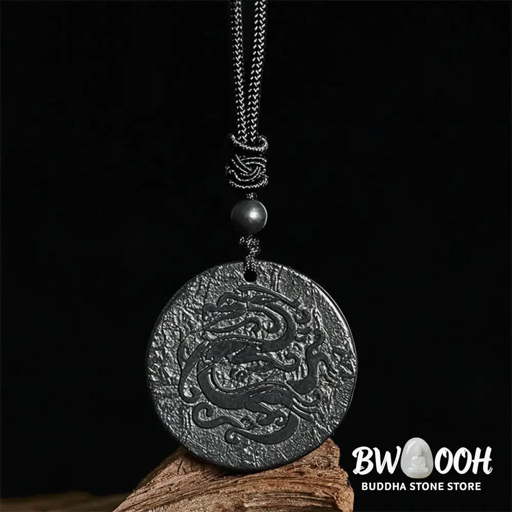 Buddha Stones Carved Dragon Pattern Authentic Shungite Stone Inner Strength Necklace Pendant - BWOOOH - Shungite