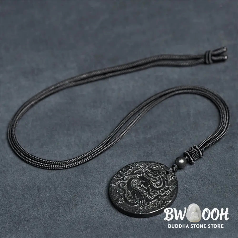 Buddha Stones Carved Dragon Pattern Authentic Shungite Stone Inner Strength Necklace Pendant - BWOOOH - Shungite