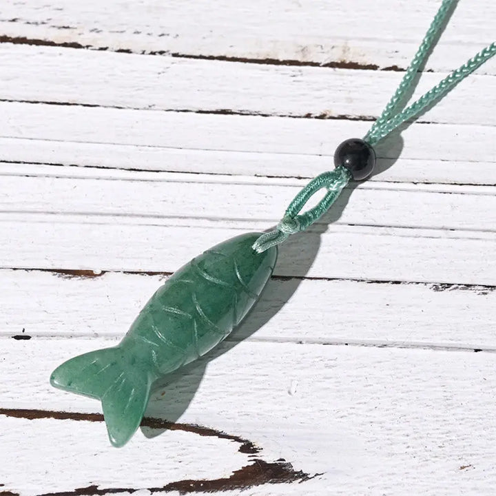 Buddha Stones Carving Koi Fish Pink Crystal Indian Agate Amethyst Warmth Prosperity Necklace Pendant - BWOOOH - Green