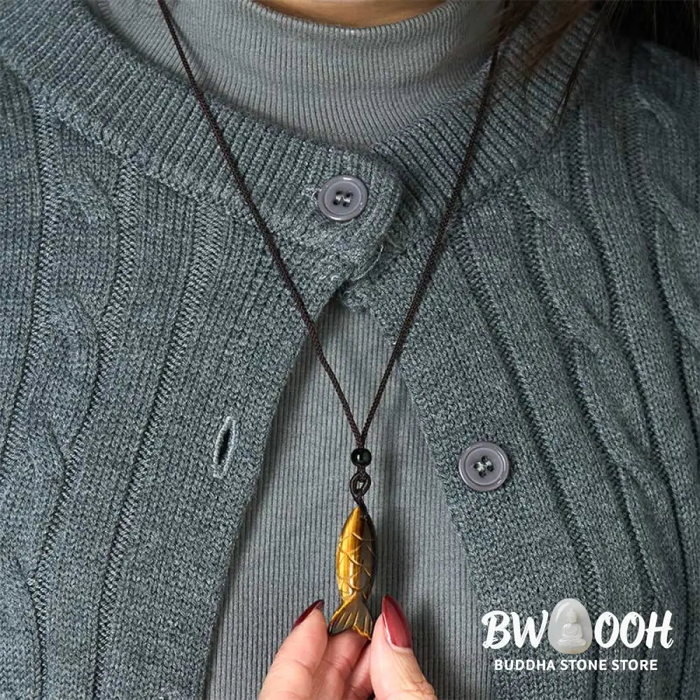 Buddha Stones Carving Koi Fish Pink Crystal Indian Agate Amethyst Warmth Prosperity Necklace Pendant - BWOOOH
