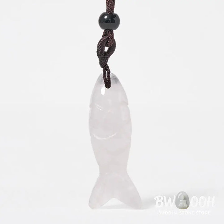 Buddha Stones Carving Koi Fish Pink Crystal Indian Agate Amethyst Warmth Prosperity Necklace Pendant - BWOOOH