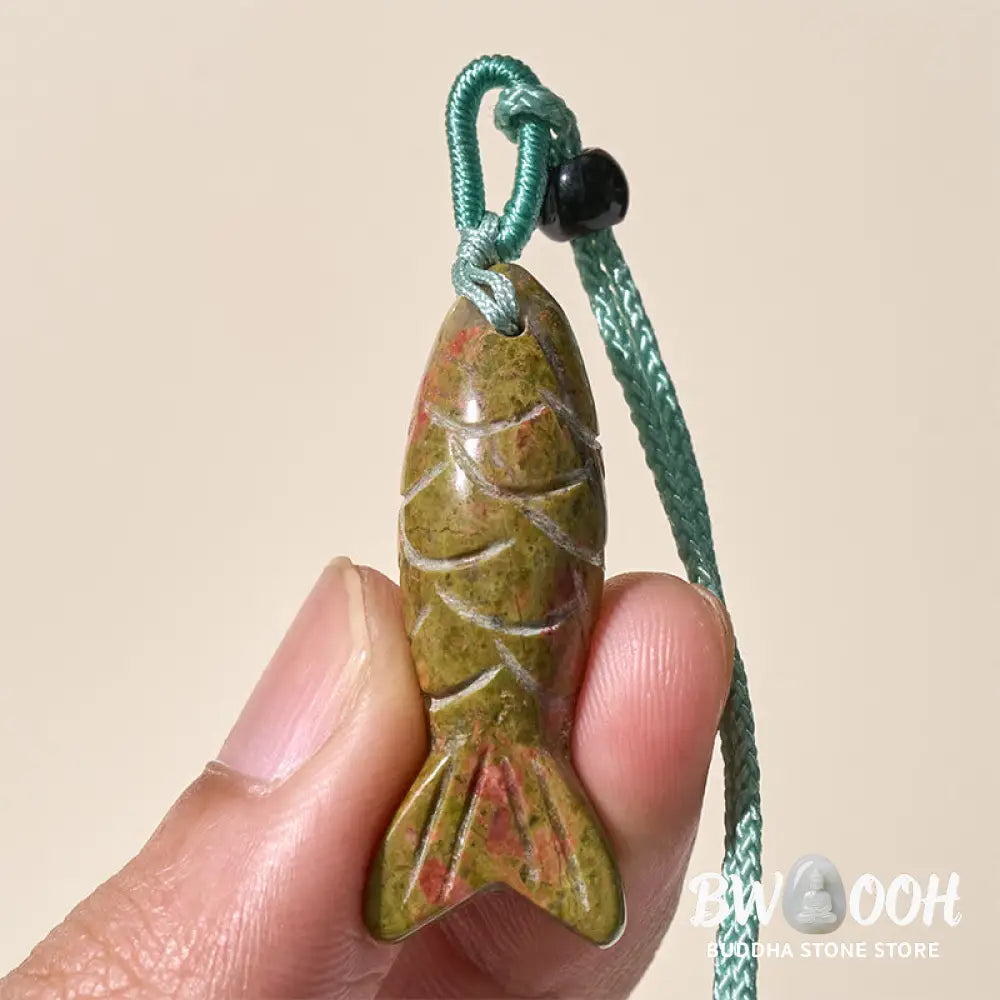 Buddha Stones Carving Koi Fish Pink Crystal Indian Agate Amethyst Warmth Prosperity Necklace Pendant - BWOOOH